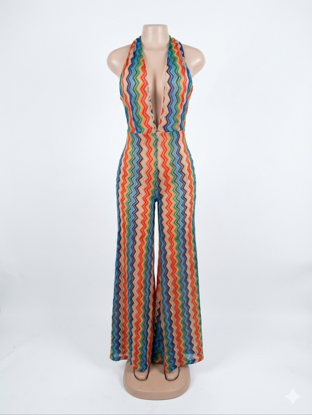 Striped Zigzag Wide-Leg Jumpsuit in Multicolor